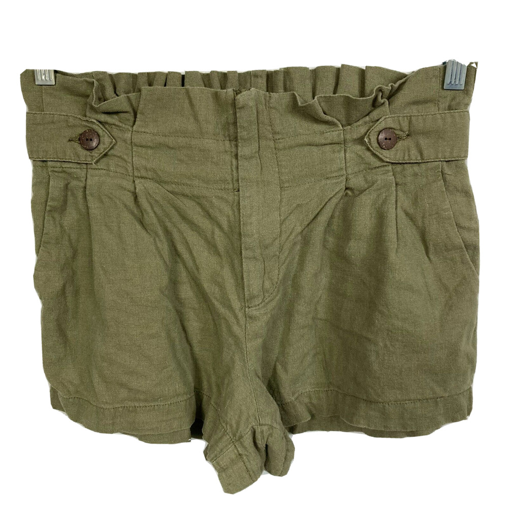Rewash Shorts Womens Sz M Olive Green Linen High Rise‎ Paperbag Waist Buttons